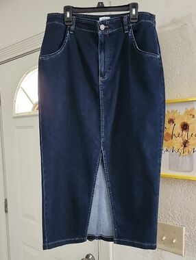 Wash Lab Denim Daily Slit Midi Skirt - Dark Wash Sz 30 Sustainable Style Preppy